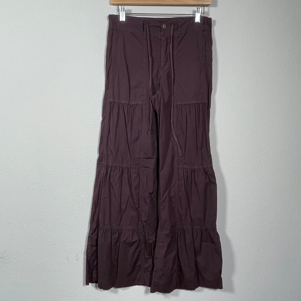 Wearables Womens Tiered Wide Leg Pants Size XS Purple Palazzo Flowy Boho Cotton